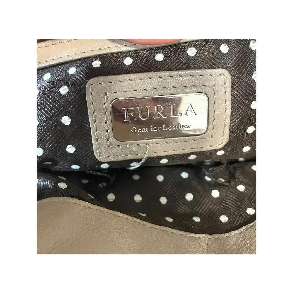 Furla Taupe Leather Top Handle Bag Designer Handbag Silver Embellishments - Picture 5 of 13